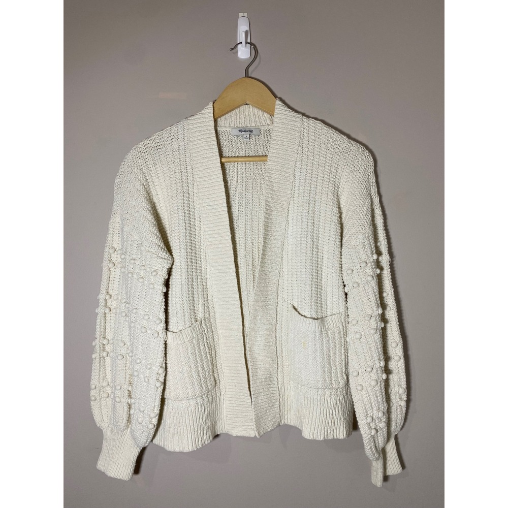 Madewell‎ Bobble Cardigan Womens Cream Textured Sweater Size SMALL *FLAW Cropped